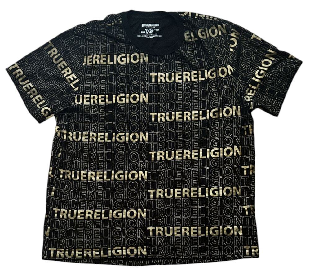 True Religion Black & Gold Allover Monogram Tee Men's 2XL